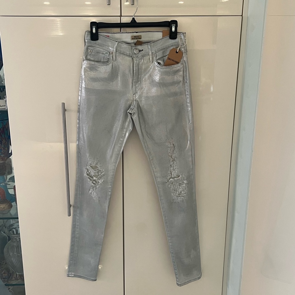 Silver True Religion Distressed Vintage Foil Jeans